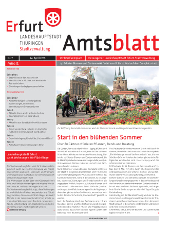 Bildliche Darstellung des Amtsblattes mit einem Foto vom Erfurter Blumen- und Gartenmarkt