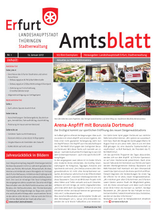Bildliche Darstellung des Amtsblattes mit einer Foto-Kollage des neuen Steigerwaldstadions.
