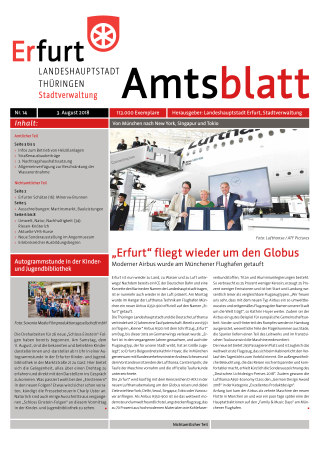 Bildliche Darstellung des Amtsblattes mit einem Foto des Airbusses „Erfurt“