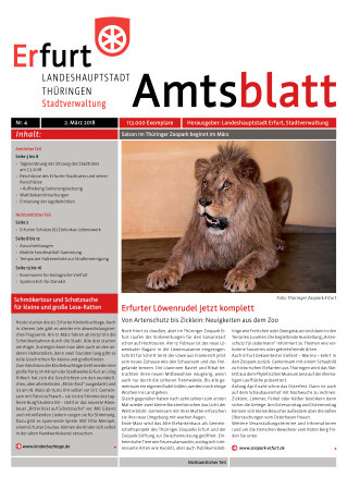 Bildliche Darstellung des Amtsblattes mit einem Foto von einem Löwen aus dem Zoo