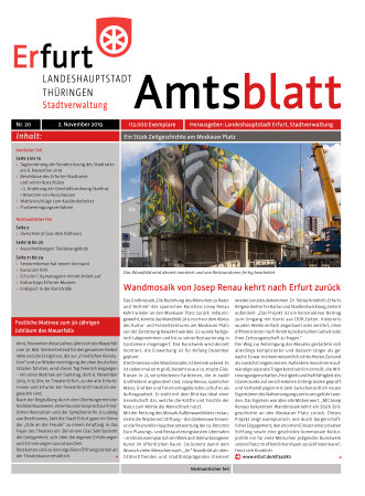Amtsblatt Nr. 20 vom 02.11.2019 Bildliche Darstellung des Amtsblattes mit einem Foto eines Wandmosaiks