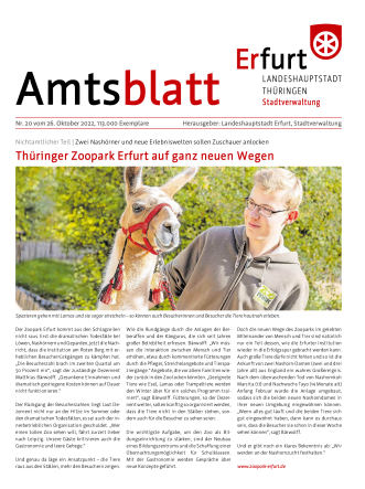 Amtsblatt Nr. 20 vom 26.10.2022 Titelbild Amtsblatt mit einem Foto von einem Lama und seinem Tierpfleger