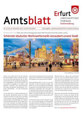 Amtsblatt Nr. 22 vom 23.11.2022 Titelbild Amtsblatt mit einem Foto vom Weihnachtsmarkt