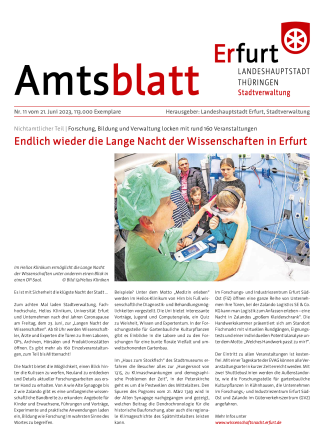 Amtsblatt Nr. 11 vom 21.06.2023 Titelbild Amtsblatt mit einem Foto aus einem Labor