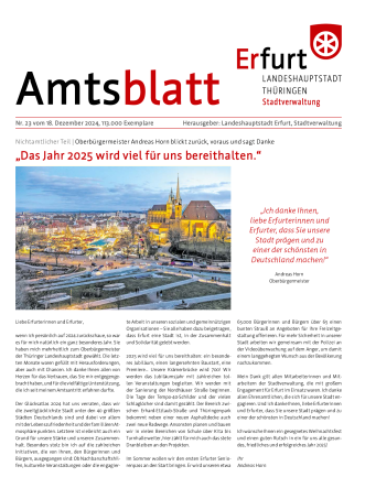 Amtsblatt Nr. 23 vom 18.12.2024 Titelblatt Amtsblatt mit einem Foto des weihnachtlichen Erfurts