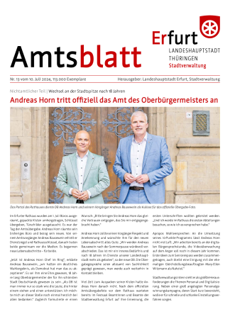 Amtsblatt Nr. 13 vom 10.07.2024 Titelbild Amtsblatt mit einem Foto von zwei Herren