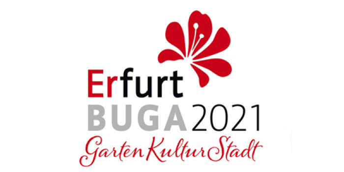 Erfurt BUGA2021 Garten-Kultur-Stadt Logo mit der Aufschrift Erfurt BUGA2021 Garten-Kultur-Stadt