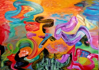 abstraktes Kunstwerk mit mehreren bunten Farben
