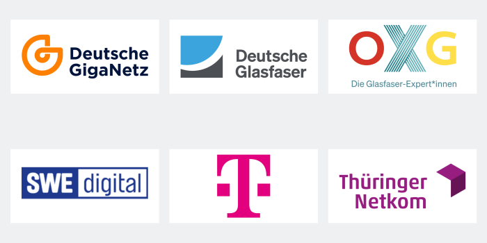 Foto: Geförderter Glasfaserausbau © Stadtverwaltung Erfurt Slideshowbild geförderter Glasfaserausbau mit Logos der teilnehmenden Unternehmen