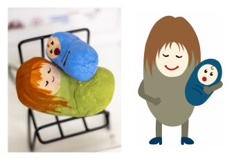 Ein Foto und daneben eine Grafik mit einer Mama und Kind Puffbohne.
