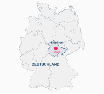Zentrale Lage von Erfurt in Thüringen und Deutschland