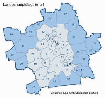 Übersichtskarte der Stadtteile der Stadt Erfurt von 1994