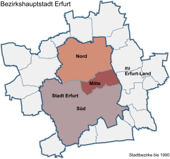 Übersichtskarte der Stadtteile der Stadt Erfurt von 1950 bis 1990