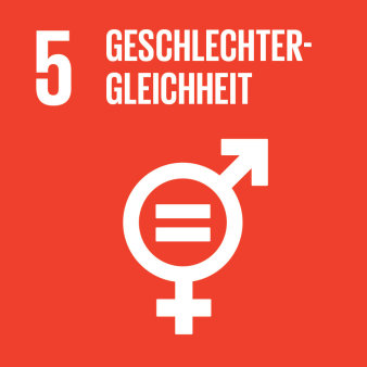 Grafik: Logo Ziel 5: Geschlechter-Gleichheit © Vereinte Nationen Rotes Logo mit weißer Schrift
