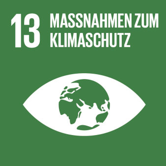 Grafik: Logo Ziel 13: Maßnahmen zum Klimaschutz © Vereinte Nationen Grünes Logo mit weißer Schrift