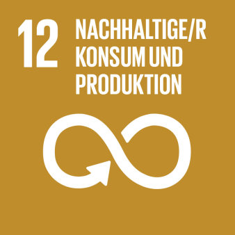 Grafik: Logo Ziel 12: Nachhaltige/r Konsum und Produktion © Vereinte Nationen Hellbraunes Logo mit weißer Schrift