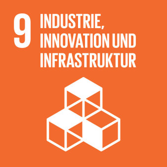Grafik: Logo Ziel 9: Industrie, Innovation und Infrastruktur © Vereinte Nationen Orangefarbiges Logo