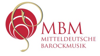 Logo Mitteldeutsche Barockmusik Wort-Bild-Marke mit Notenschlüssel und Schriftzug MBM Mitteldeutsche Barockmusik