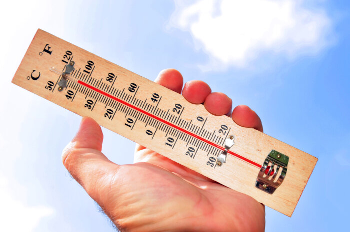 Hitze Thermometer in der Hand