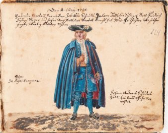 Foto: Die Erfurter Bierrufer der frühen Neuzeit © Stadtarchiv Erfurt Ein Bild mit einem blau gekleideten Mann
