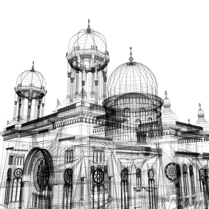 Drahtgittermodell einer Synagoge Entwurfsdarstellung einer Synagoge nur mit Linien