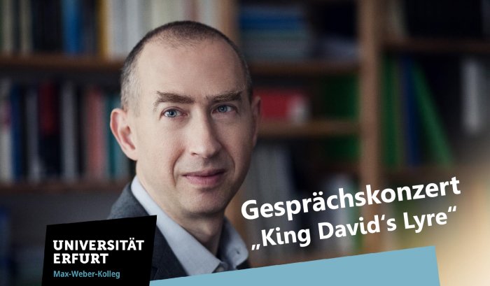 Gesprächskonzert „King David‘s Lyre“ Werbeplakat für das Gesprächskonzert "King David's Lyre" mit einem Foto vom Kopf eines Mannes