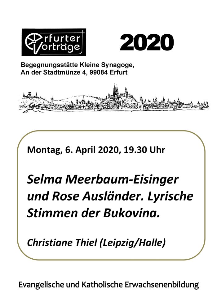 Plakat Erfurter Vorträge 2020 ein Plakat zu einem Vortrag im Rahmen der Erfurter Vorträge 2020 mit einer gezeichneten Stadtansicht von Erfurt