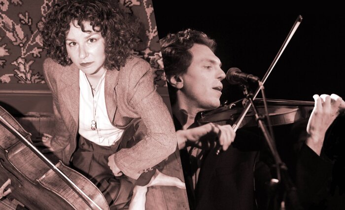 Eine Frau mit Cello und ein Mann mit Geige
