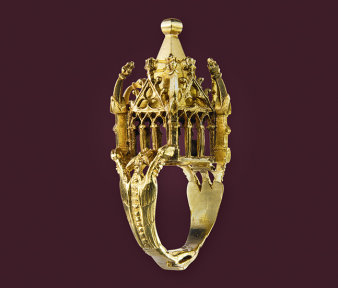 Foto: Jüdischer Hochzeitsring © Stadtverwaltung Erfurt Reich verzierter, goldener Ring.