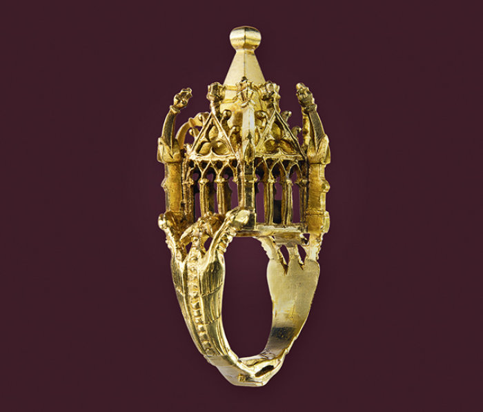Jüdischer Hochzeitsring Reich verzierter, goldener Ring.