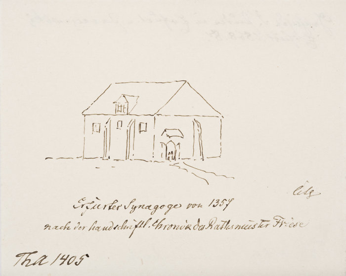 Die Erfurter Synagoge von 1347 nach der Friesenchronik Skizze eines kleinen Gebäudes