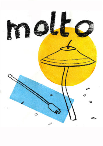 Grafik: „Molto. Versatile local performance“: Konzert von Lorenz Lindner © Lorenz Lindner Schriftzug Molto, dazu Grafik eines Schlagzeug-Beckens