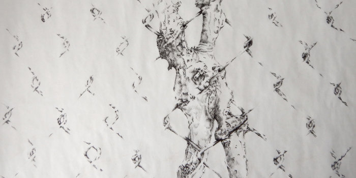 Foto: Nina Lundström: Zaunhüter, 2019/2020, Detail © Nina Lundström Zeichnung eines Zaunes