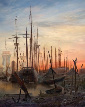 Foto: Hiroyuki Masuyama, Greifswalder Hafen (nach Caspar David Friedrich) © Hiroyuki Masuyama, courtesy Galerie Rothamel Erfurt Segelschiffe im Hafen
