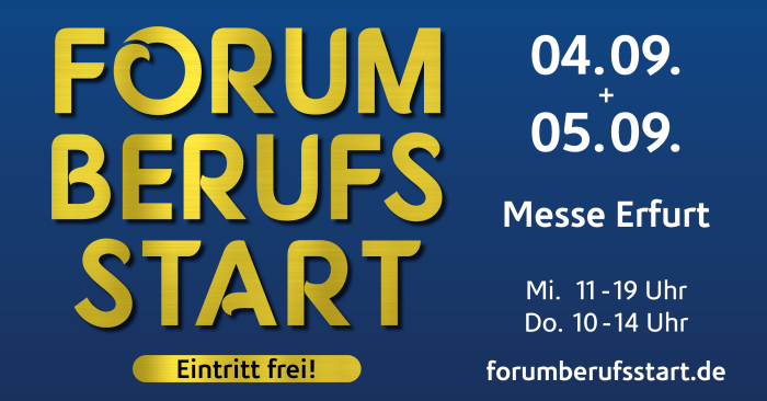Werbung Forum Berufsstart 2024 Auf der Grafik wird für die Forum Berufsstart am 4.-5. September 2024 geworben.