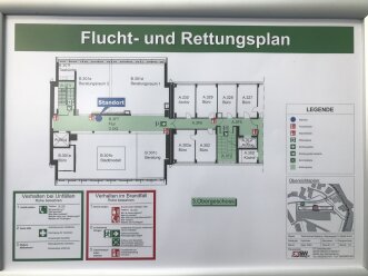Flucht- und Rettungsplan - Verbinder Warsbergstraße Das Bild zeigt den Flucht- und Rettungsplan des Technischen Rathauses im Verbinder der Warsbergstraße, 3. Etage.