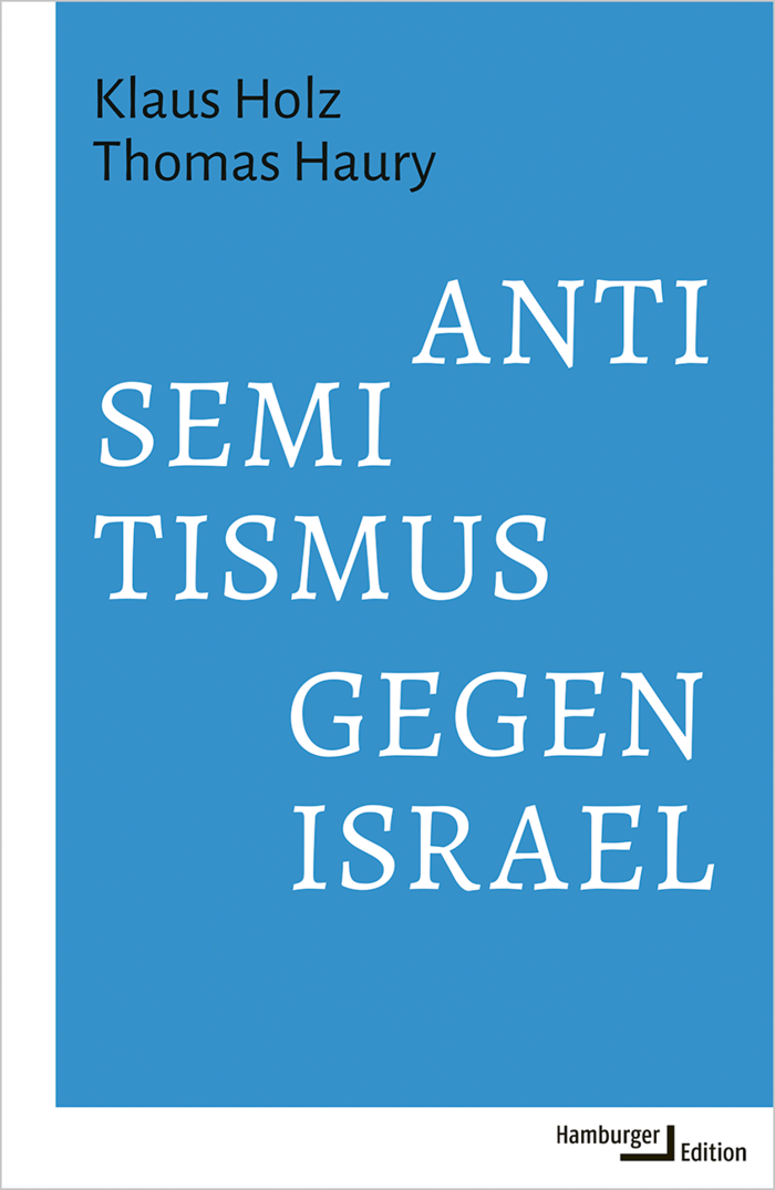 Buchcover "Antisemtismus gegen Israel" Farbfoto. Buchcover. Weiße Schrift auf blauem Hintergrund.