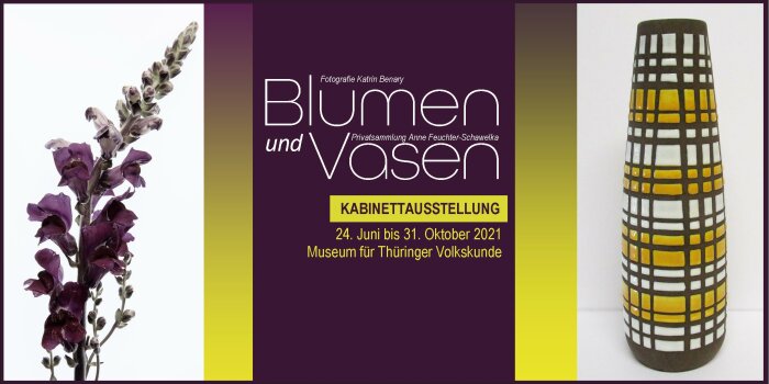 Kabinettausstellung Blumen und Vasen Flyer mit Blume und Vasen zur Kainettausstellung Blumen und Vasen